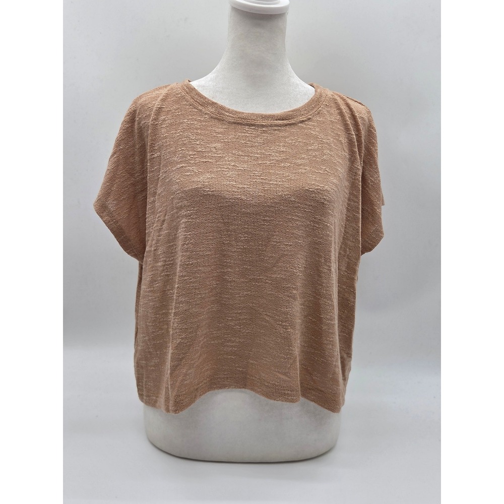 Zenana Women's S Tan Textured Knit Short Sleeve Boxy Top 101-583